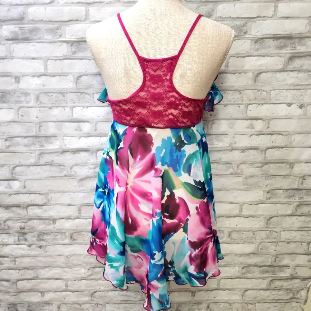 In bloom Purple Blue Floral Sheer Ruffle Nightgown